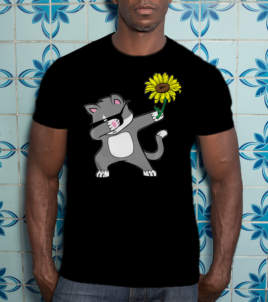 Dabbing Kitty Cat Sunflower Autism Awareness Iconic Symbols T-Shirt