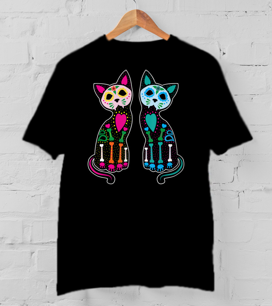 Day Of The Dead Sugar Skull Skeleton Cats T-Shirt
