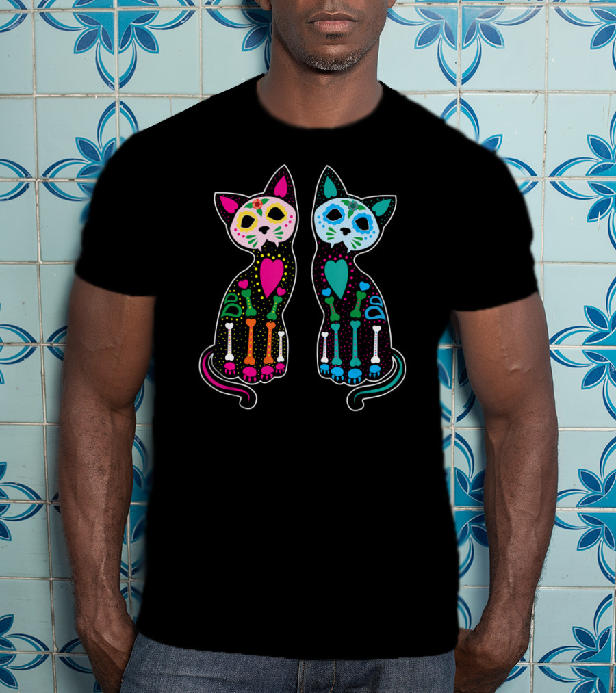 Day Of The Dead Sugar Skull Skeleton Cats T-Shirt