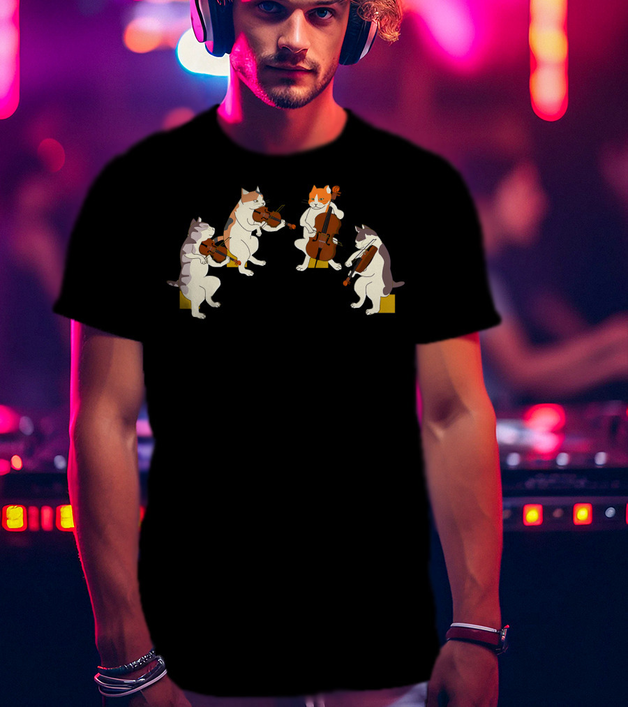 Playful Cats Orchestra Violin Cello Music Cat Lover T-Shirt