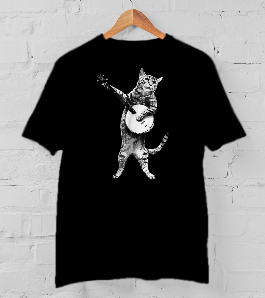 Funny Cat Playing Banjo Banjo Cat T-Shirt