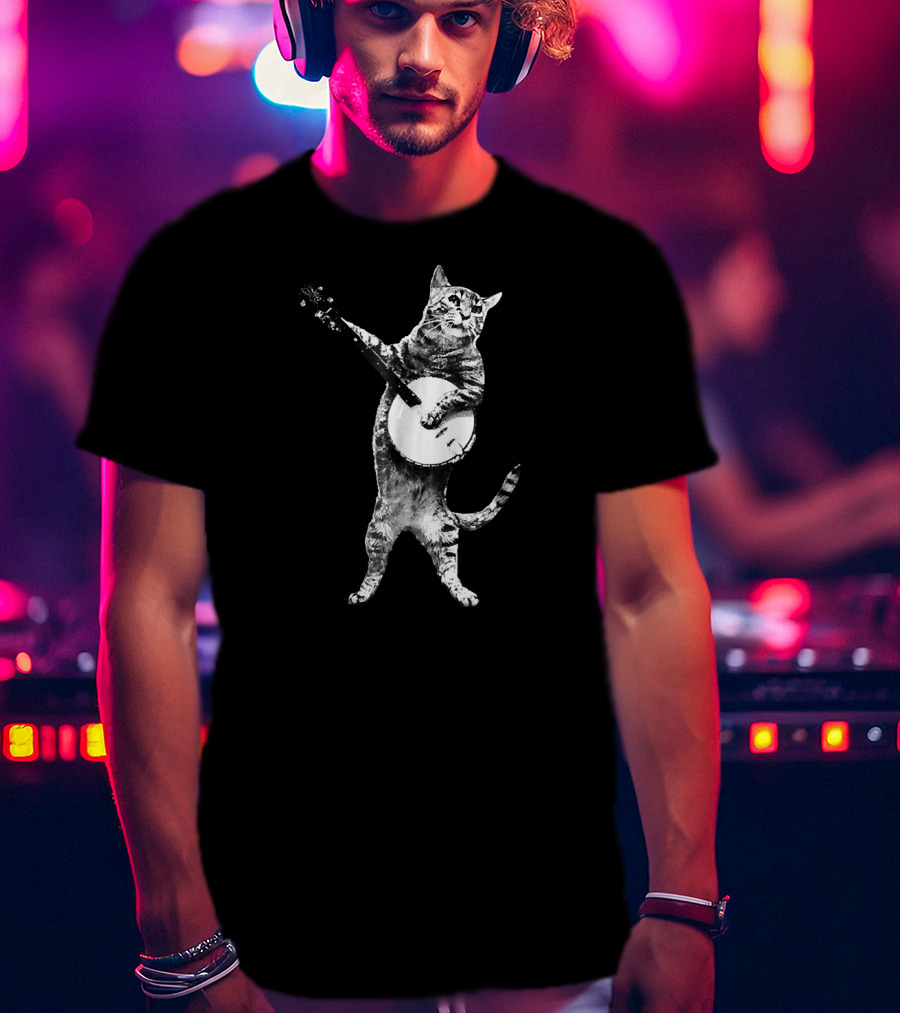 Funny Cat Playing Banjo Banjo Cat T-Shirt