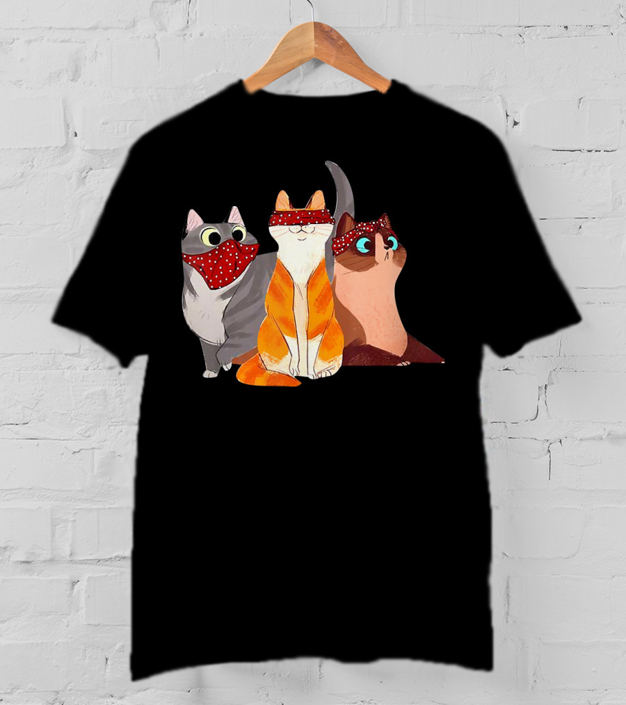 Polka Dot Bandana-Wearing Funny Cats Trio For Lovers T-Shirt