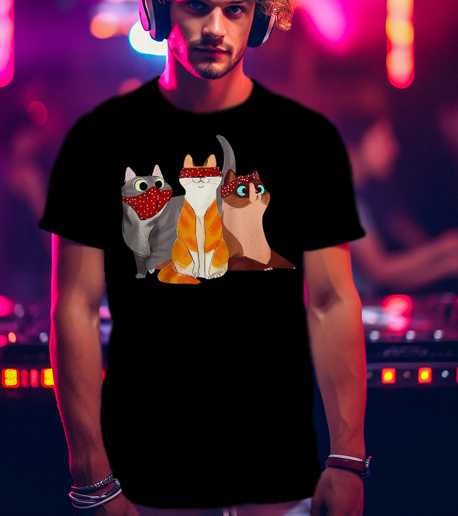 Polka Dot Bandana-Wearing Funny Cats Trio For Lovers T-Shirt