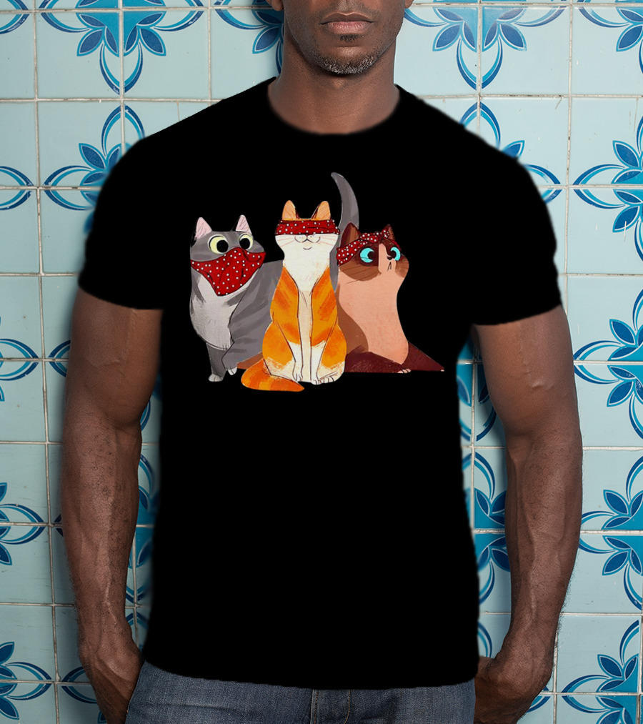 Polka Dot Bandana-Wearing Funny Cats Trio For Lovers T-Shirt