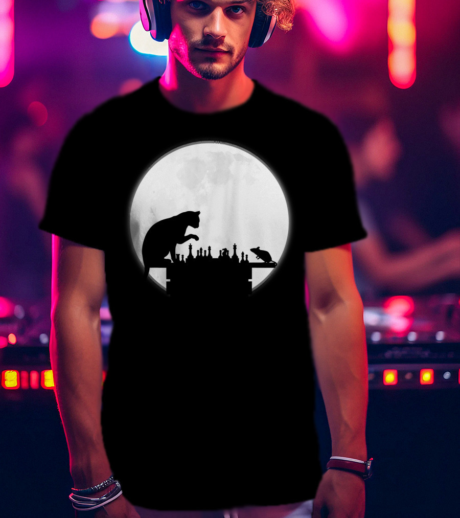 The Chess Match Of Cat And Mouse Under The Full Moon T-Shirt