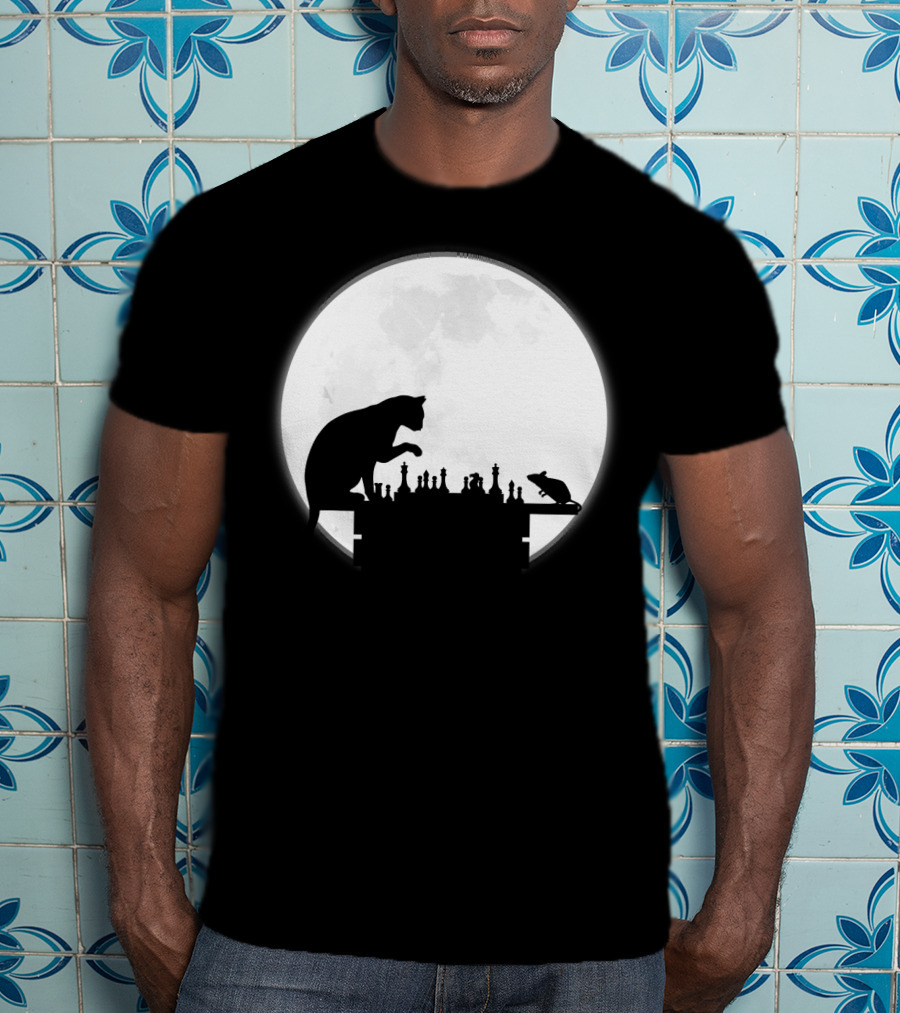 The Chess Match Of Cat And Mouse Under The Full Moon T-Shirt