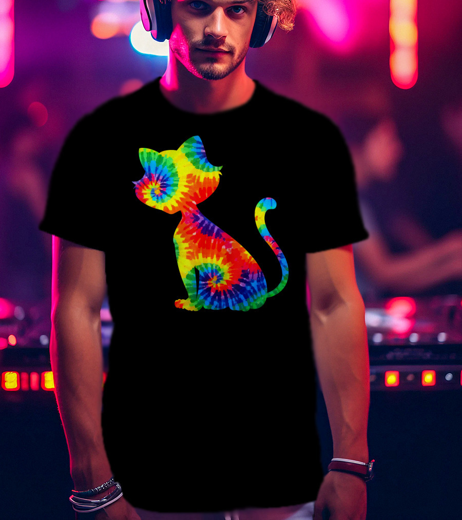Tie Dye Colorful Kitten Cat Spiral T-Shirt