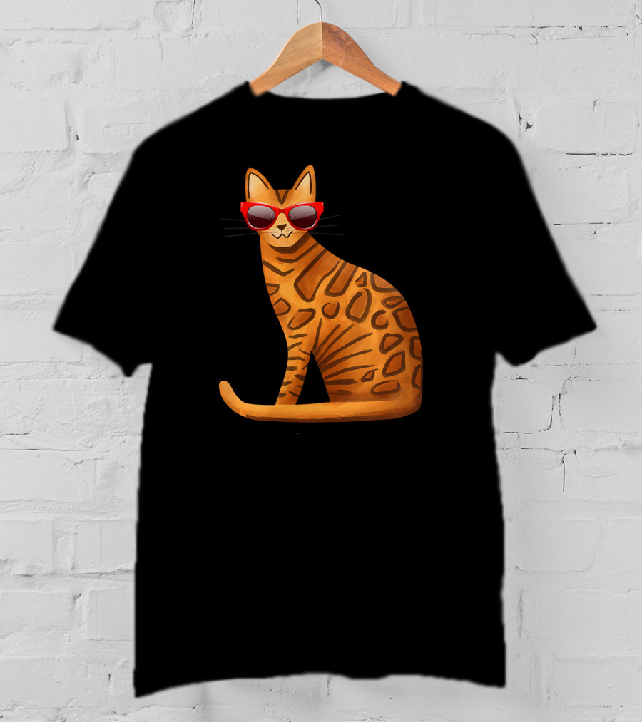 Best Cool Bengal Cat With Red Sunglasses For Summer T-Shirt