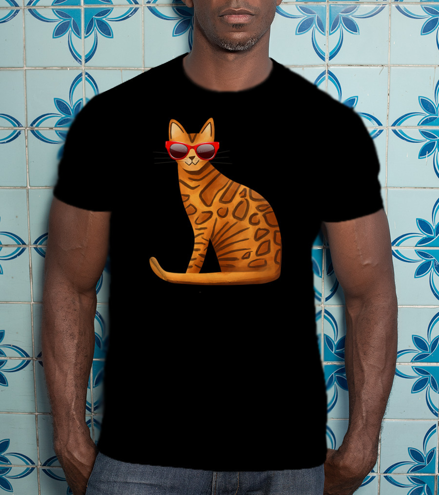 Best Cool Bengal Cat With Red Sunglasses For Summer T-Shirt