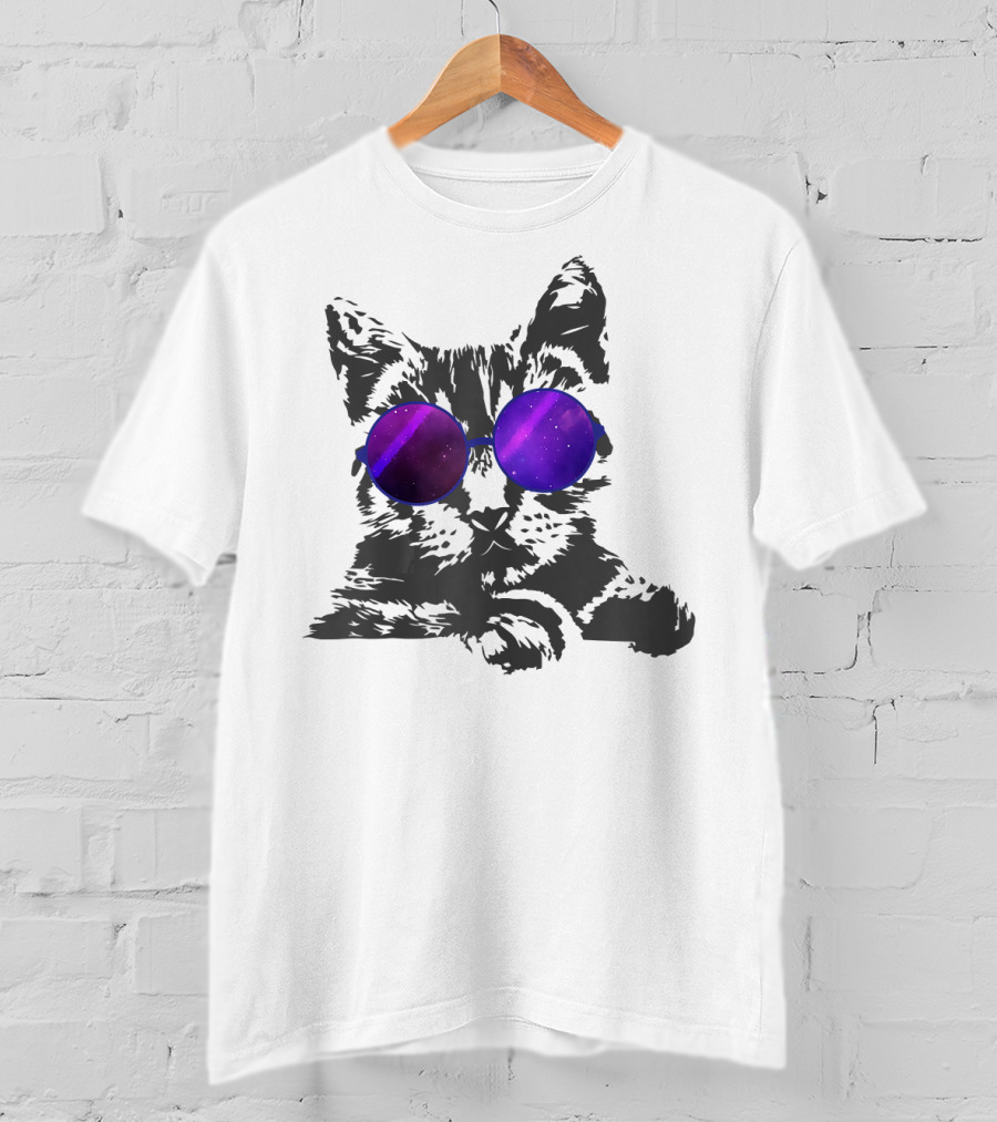 Cool Cat With Cosmic Round Sunglasses For Cat Lover T-Shirt