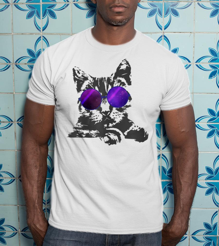 Cool Cat With Cosmic Round Sunglasses For Cat Lover T-Shirt