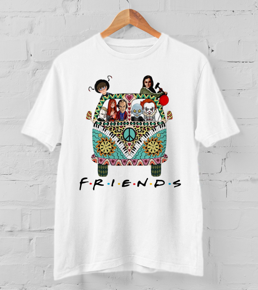 Hippie Van Journey With Friends Featuring Iconic Horror Movie Characters T-Shirt