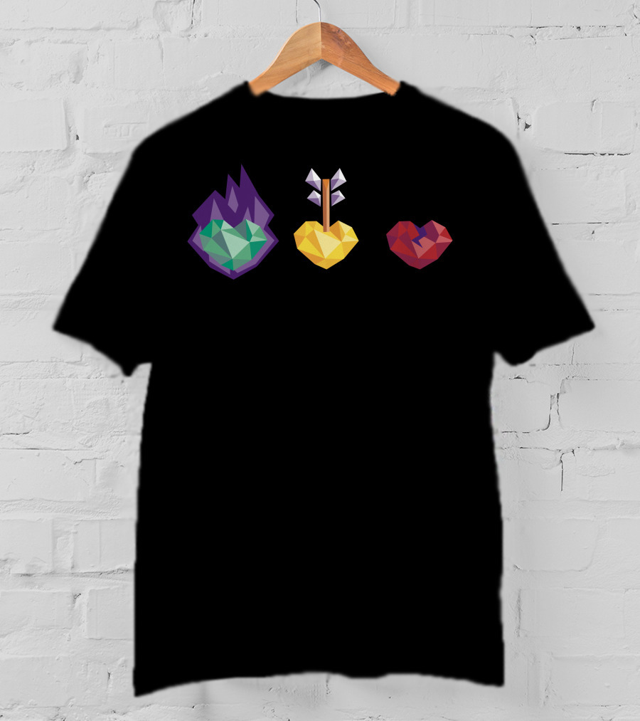 Polygon Heart Trio With Fire Arrow And Crack T-Shirt