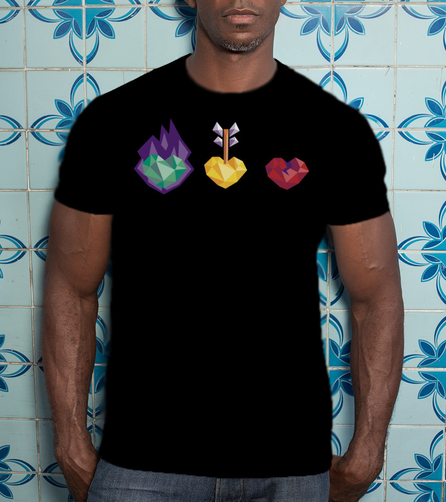 Polygon Heart Trio With Fire Arrow And Crack T-Shirt