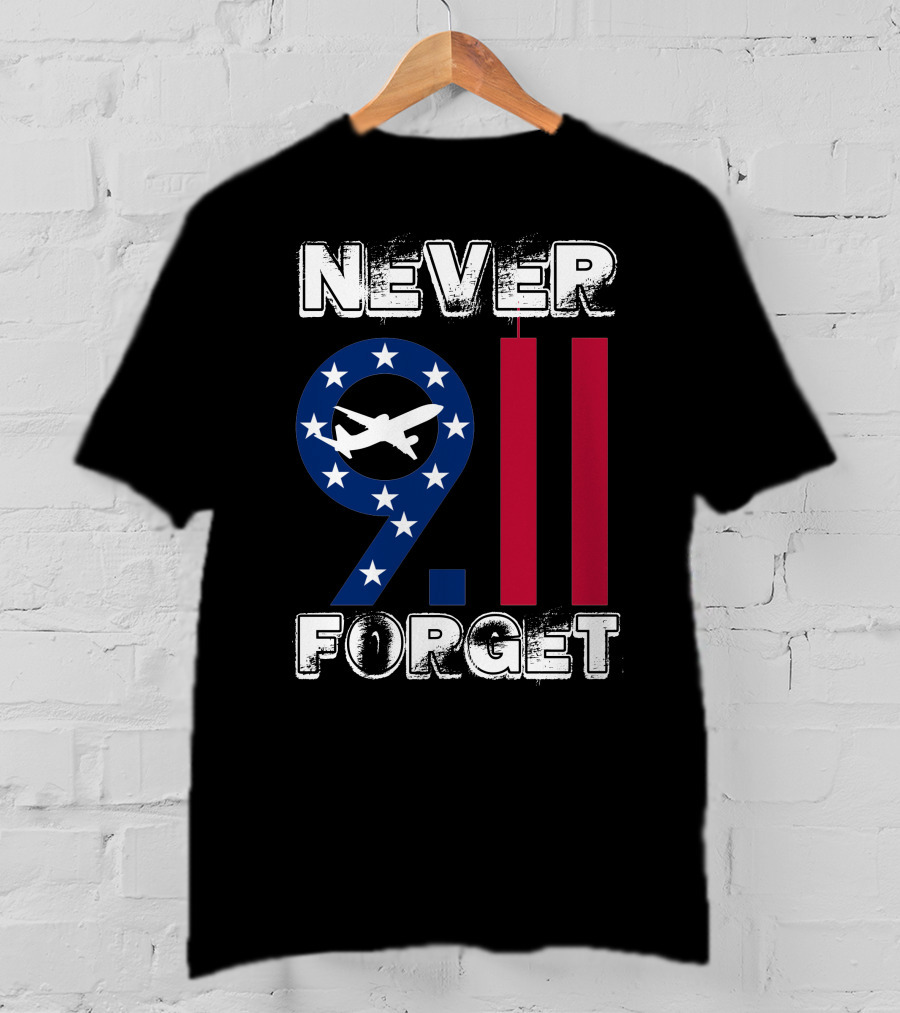 911 Never Forget 9.11 Memorial Remembrance With Stars And Airplane T-Shirt