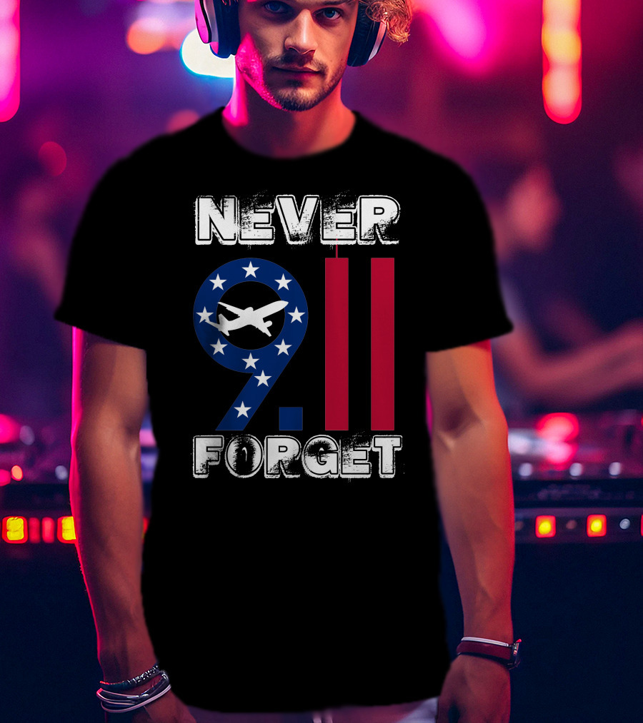 911 Never Forget 9.11 Memorial Remembrance With Stars And Airplane T-Shirt