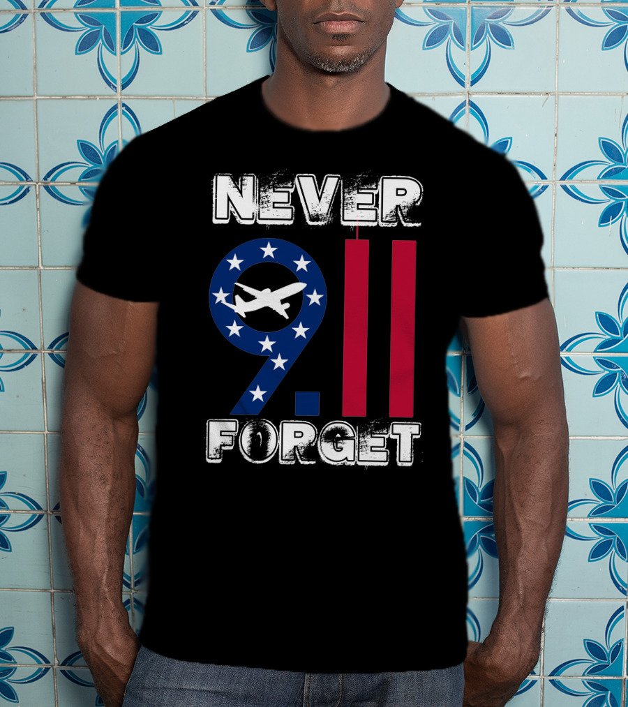 911 Never Forget 9.11 Memorial Remembrance With Stars And Airplane T-Shirt
