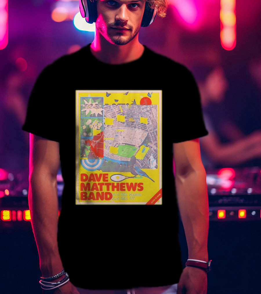 Dave Matthews Band Forest Hills NY 2026 Stadium June 10 Art Collage Stadium Map And Bird T-Shirt