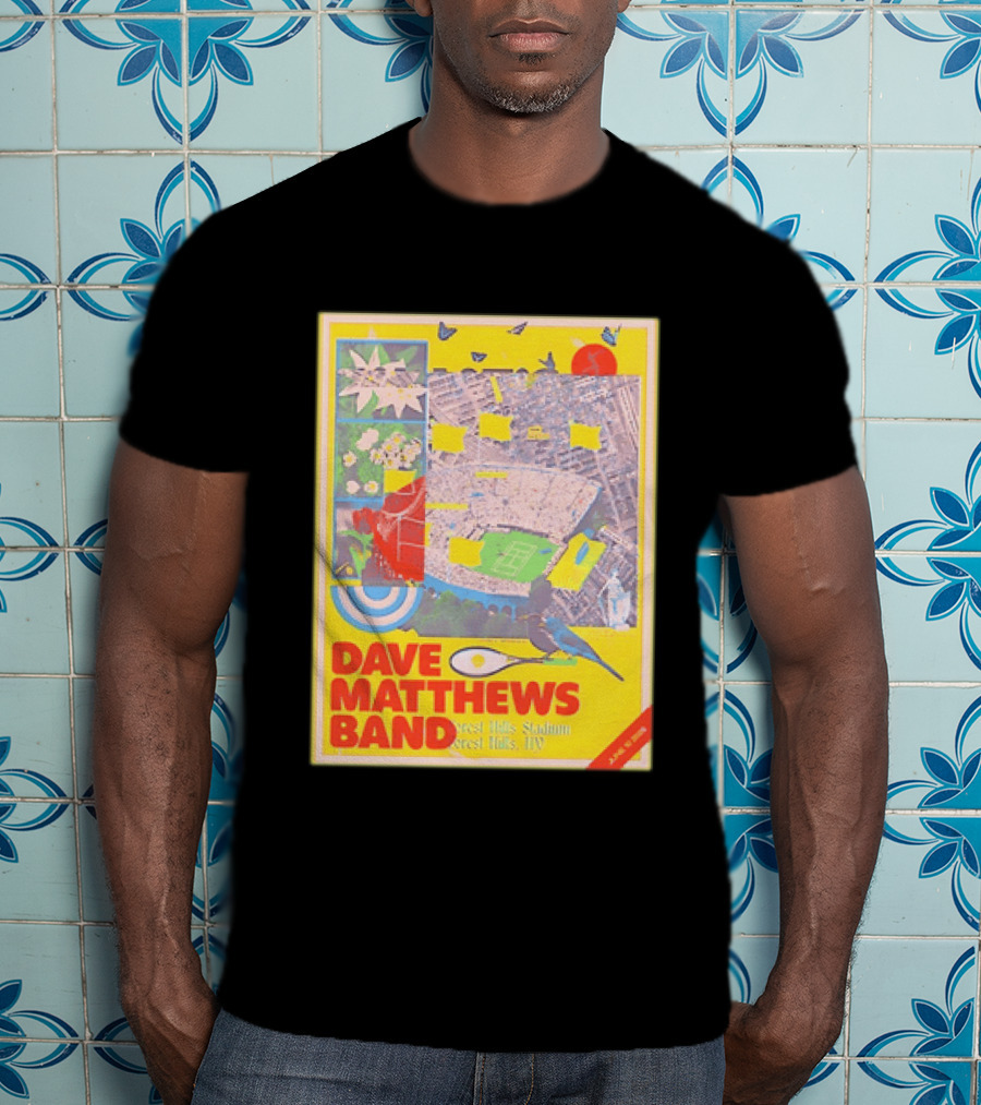 Dave Matthews Band Forest Hills NY 2026 Stadium June 10 Art Collage Stadium Map And Bird T-Shirt