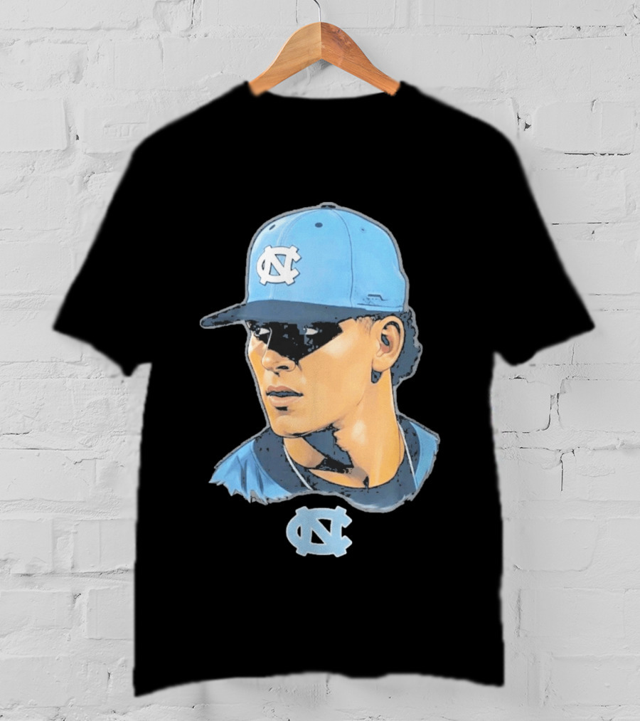 UNC Tar Heels Baseball Portrait Comic Style Navy Blue Cap T-Shirt