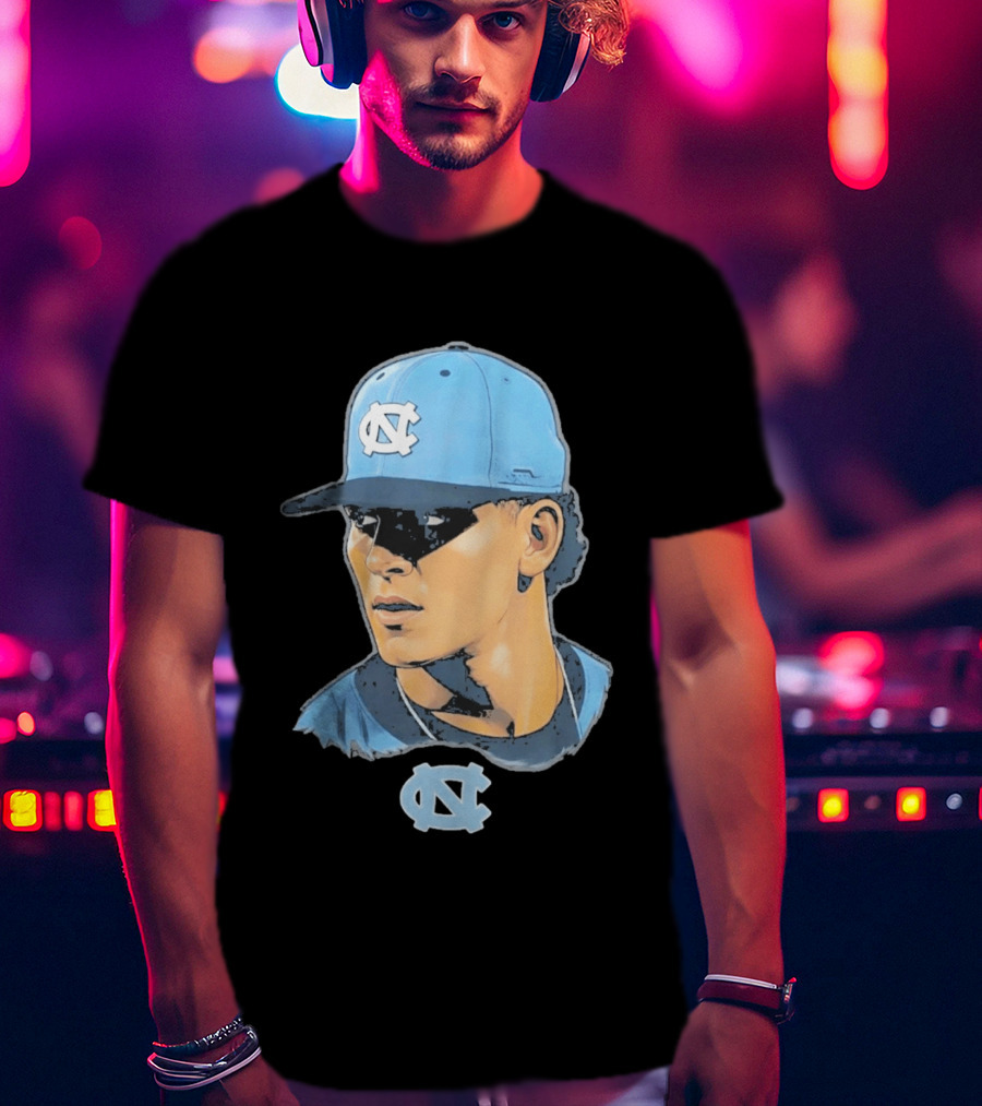 UNC Tar Heels Baseball Portrait Comic Style Navy Blue Cap T-Shirt