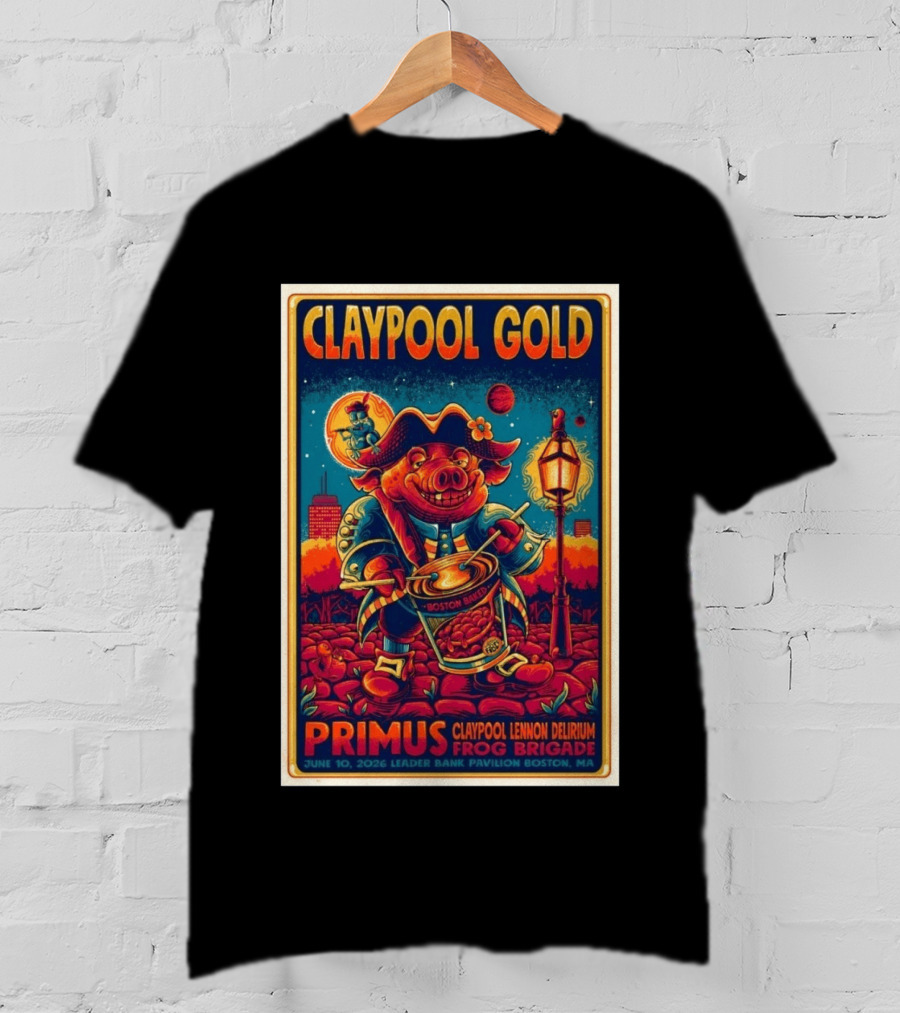 Claypool Gold Primus Frog Brigade June 10 2026 Leader Bank Pavilion Boston MA T-Shirt