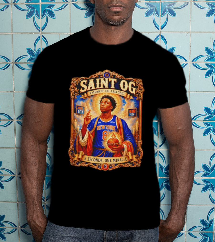 Saint OG Anunoby Patron Of The Last Shot New York Knicks 2 Seconds One Miracle T-Shirt
