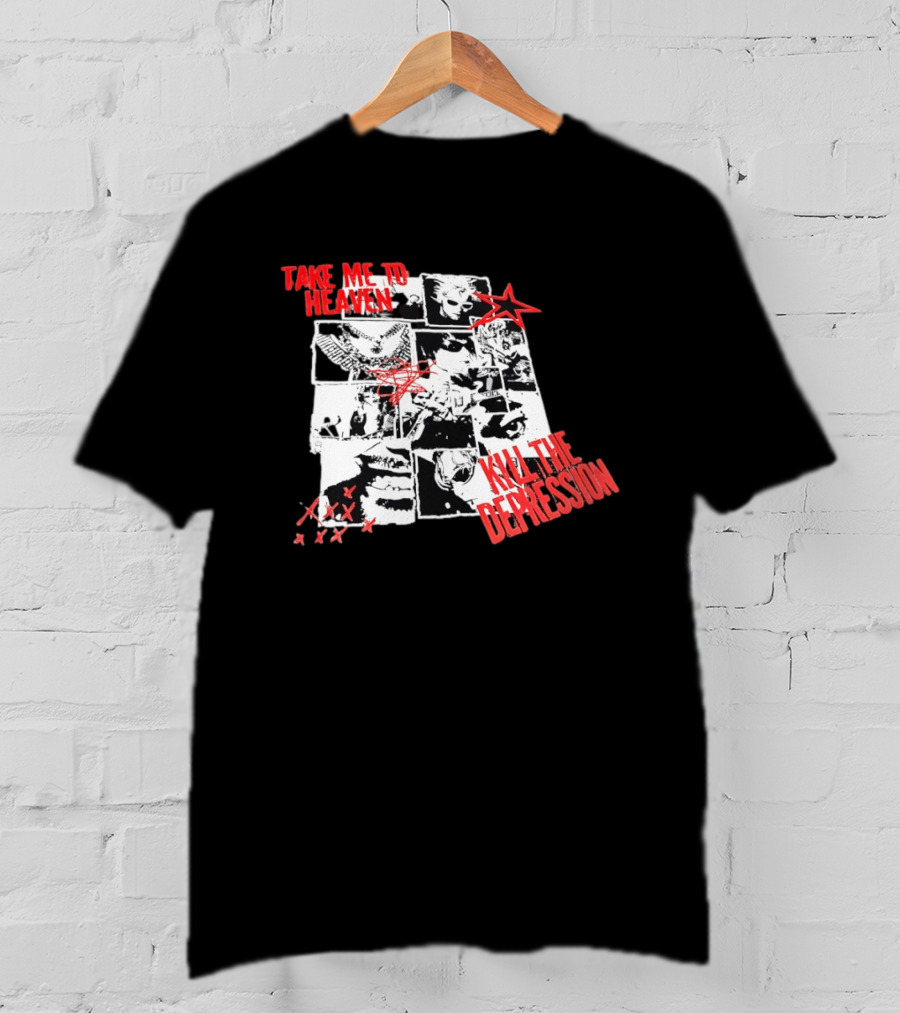 Take Me To Heaven Kill The Depression Kurt Cobain Nirvana Punk Rock Concert Collage T-Shirt