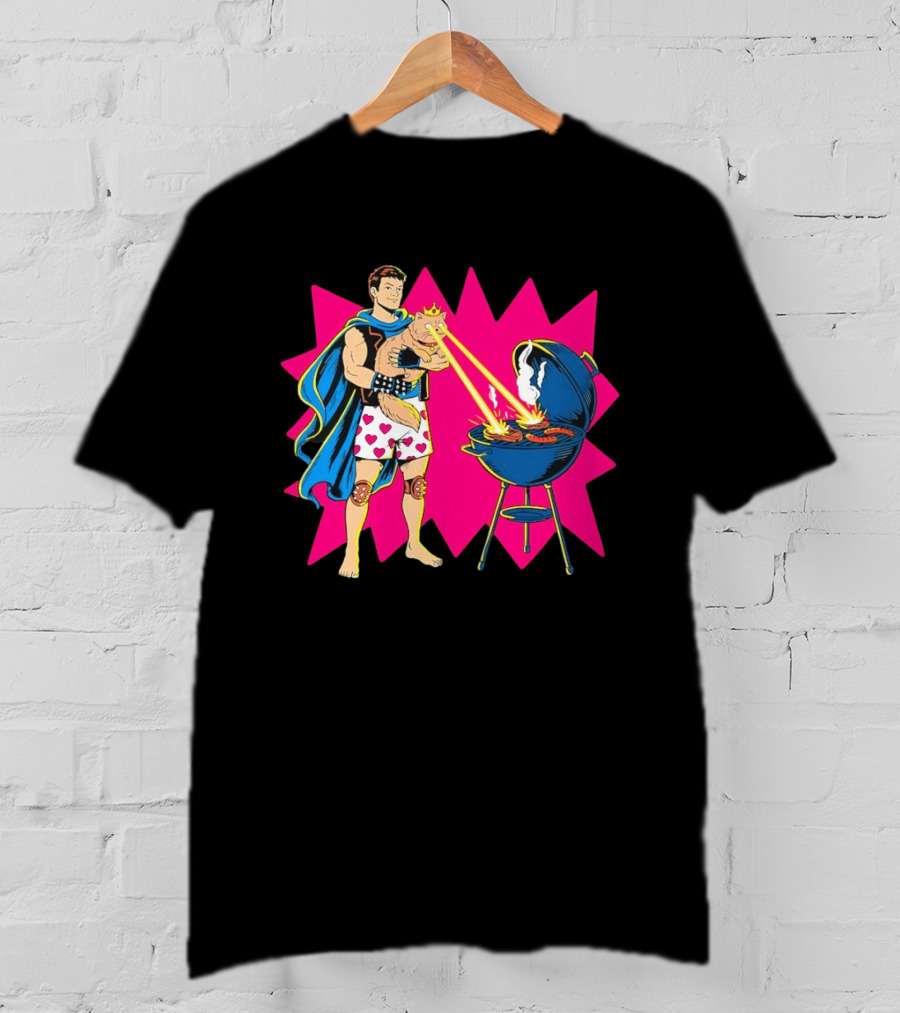 Superhero Cape Heart Shorts Laser Cat BBQ In Action T-Shirt