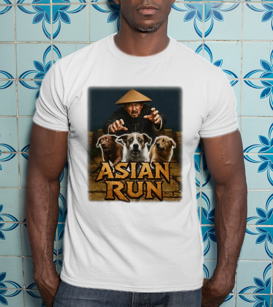 Asian Run Dogs With Traditional Hat Man T-Shirt