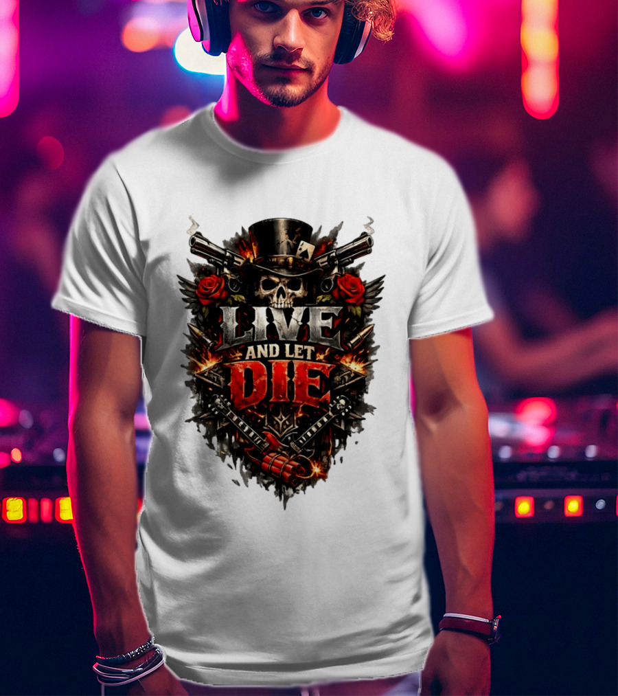 Guns N' Roses Live And Let Die Skull Roses Guns Playing Cards T-Shirt