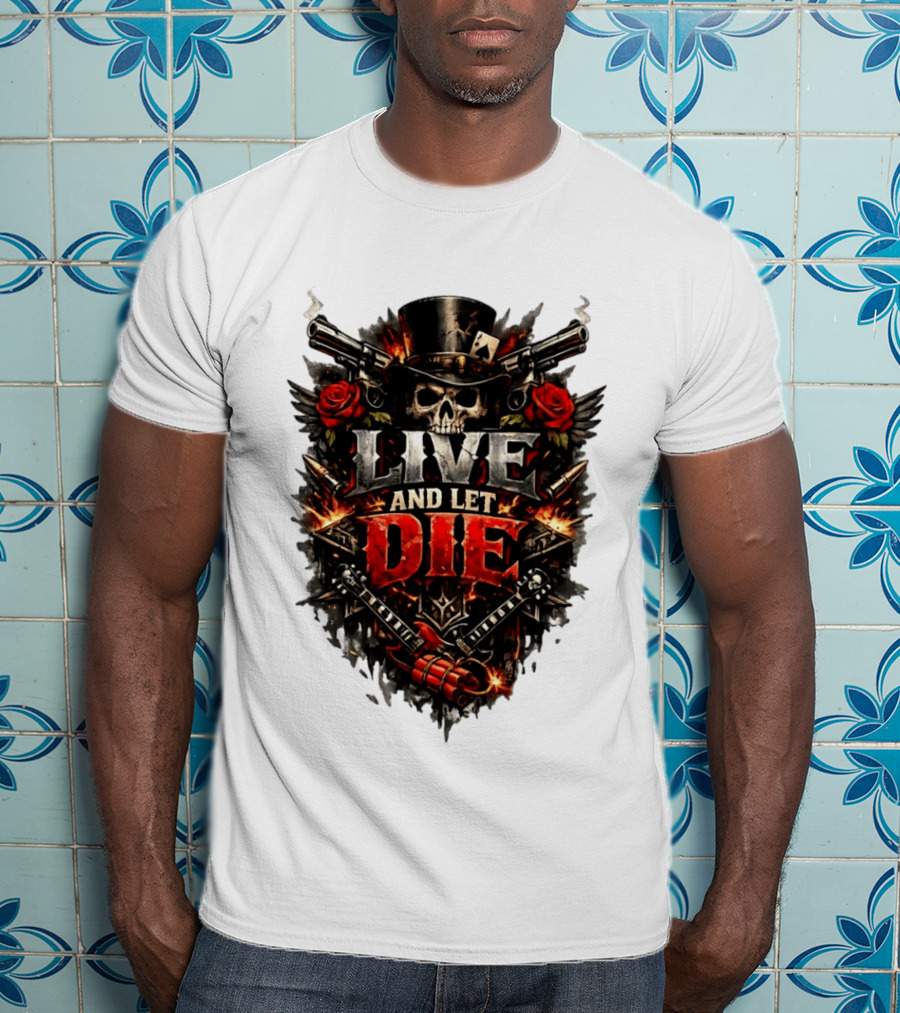 Guns N' Roses Live And Let Die Skull Roses Guns Playing Cards T-Shirt