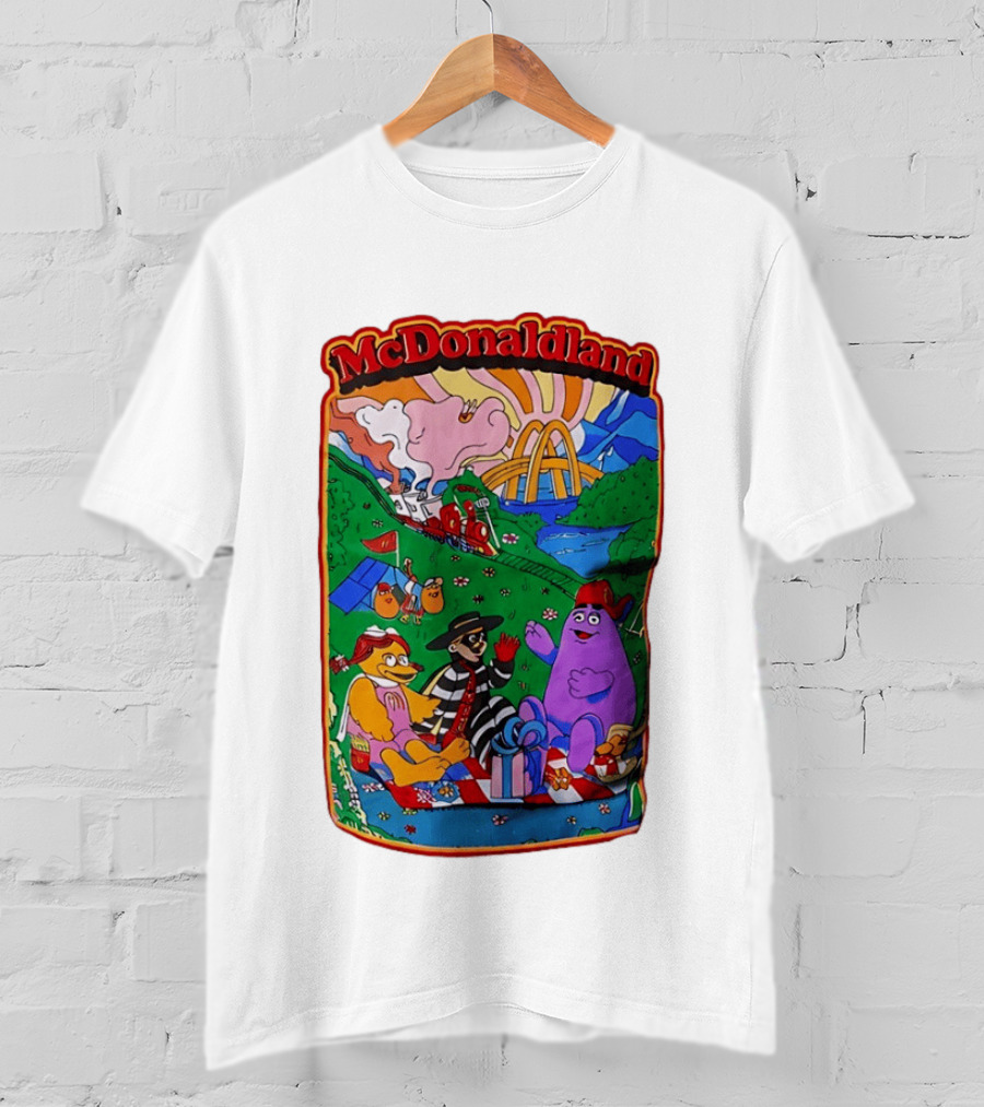 McDonaldland Hamburglar Grimace Birdie Picnic Train Scene T-Shirt