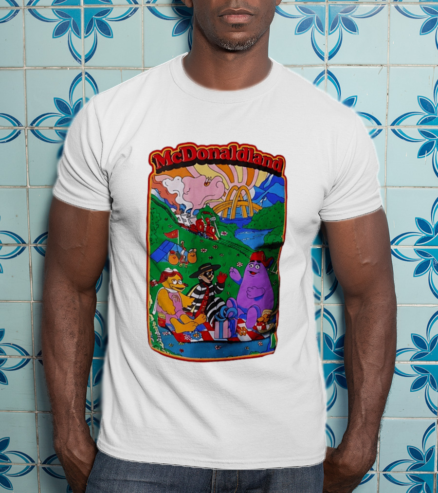 McDonaldland Hamburglar Grimace Birdie Picnic Train Scene T-Shirt