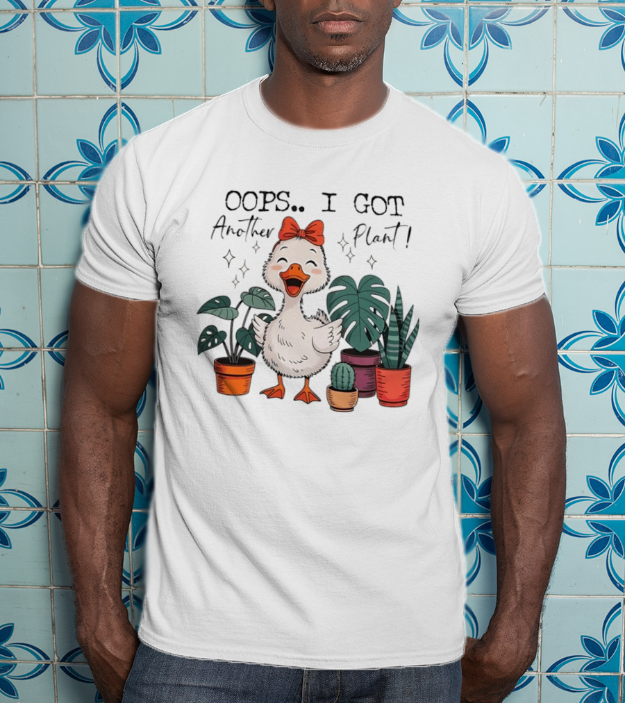 Oops I Got Another Plant Cartoon Duck Cute Bow Houseplants T-Shirt