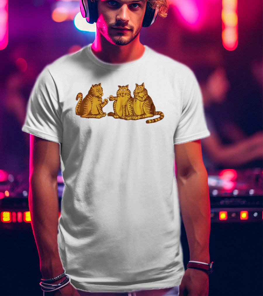 Super Cat Smoking Meme Trio Funny Cats Sharing Cigarettes T-Shirt