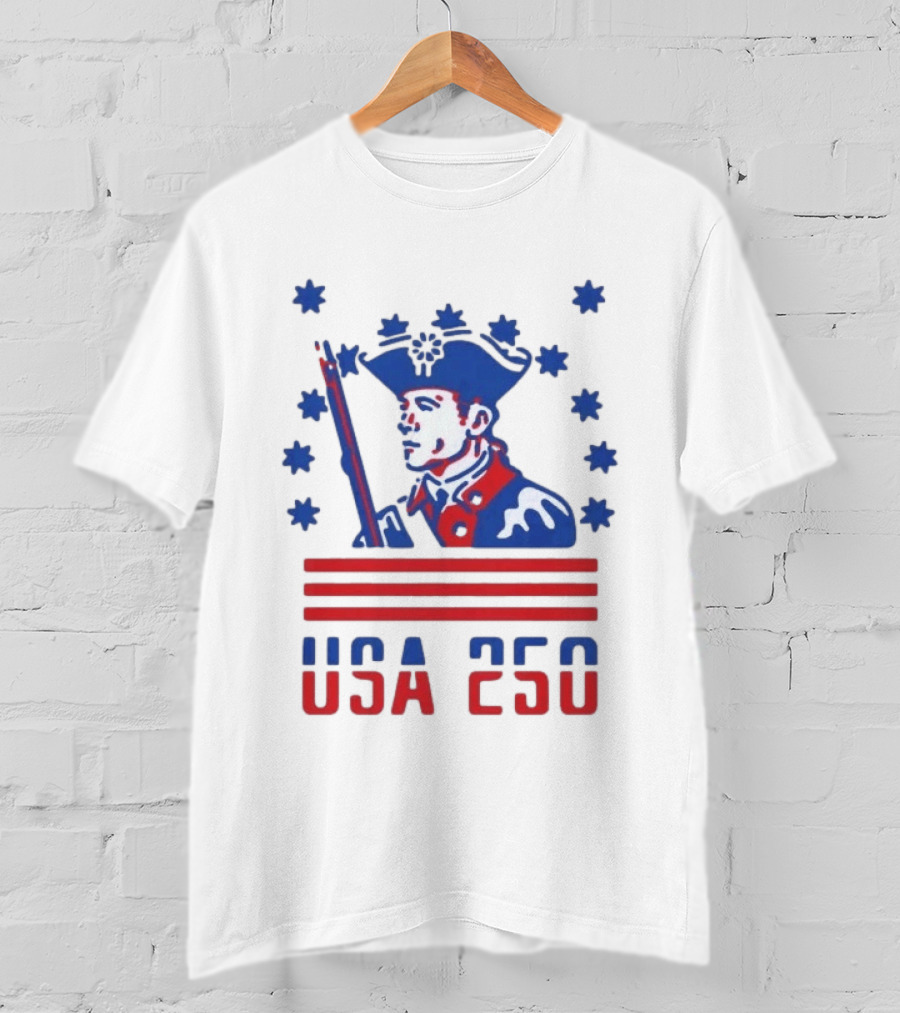 USA 250 Patriot America 250th Anniversary Revolutionary Soldier Stars Stripes T-Shirt
