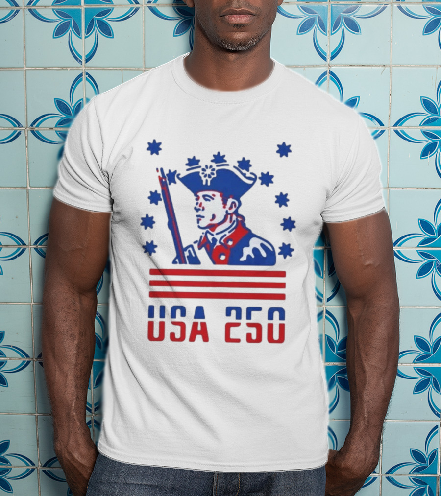 USA 250 Patriot America 250th Anniversary Revolutionary Soldier Stars Stripes T-Shirt