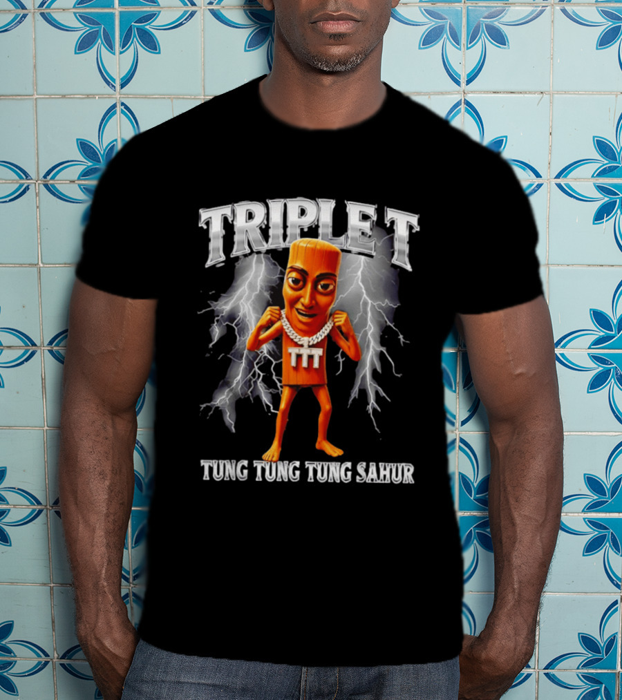 Triple Tung Tung Tung Sahur Meme Brainrot T-Shirt