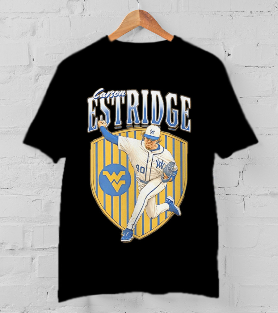 West Virginia Carson Estridge Baseball Running Pose T-Shirt