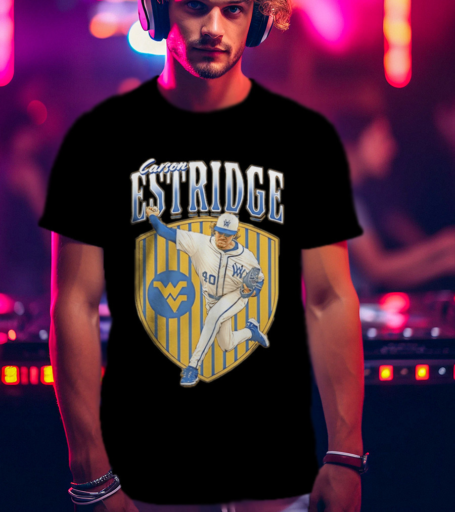 West Virginia Carson Estridge Baseball Running Pose T-Shirt