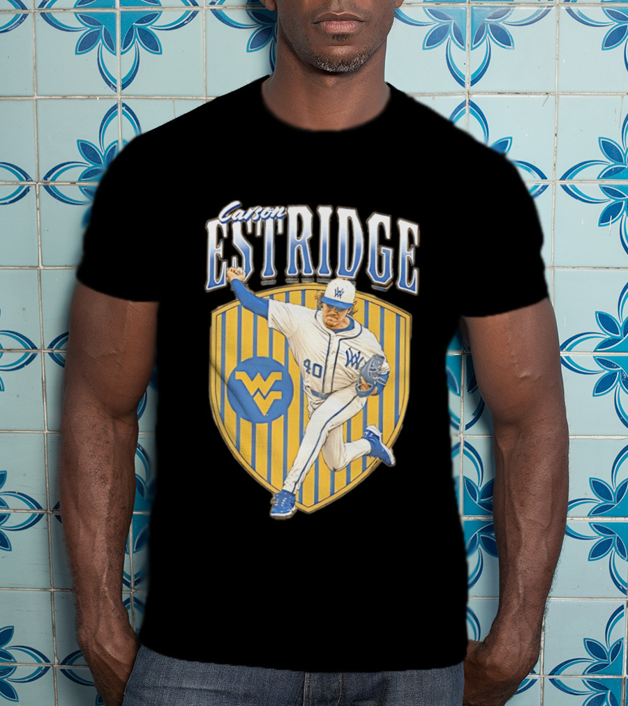 West Virginia Carson Estridge Baseball Running Pose T-Shirt