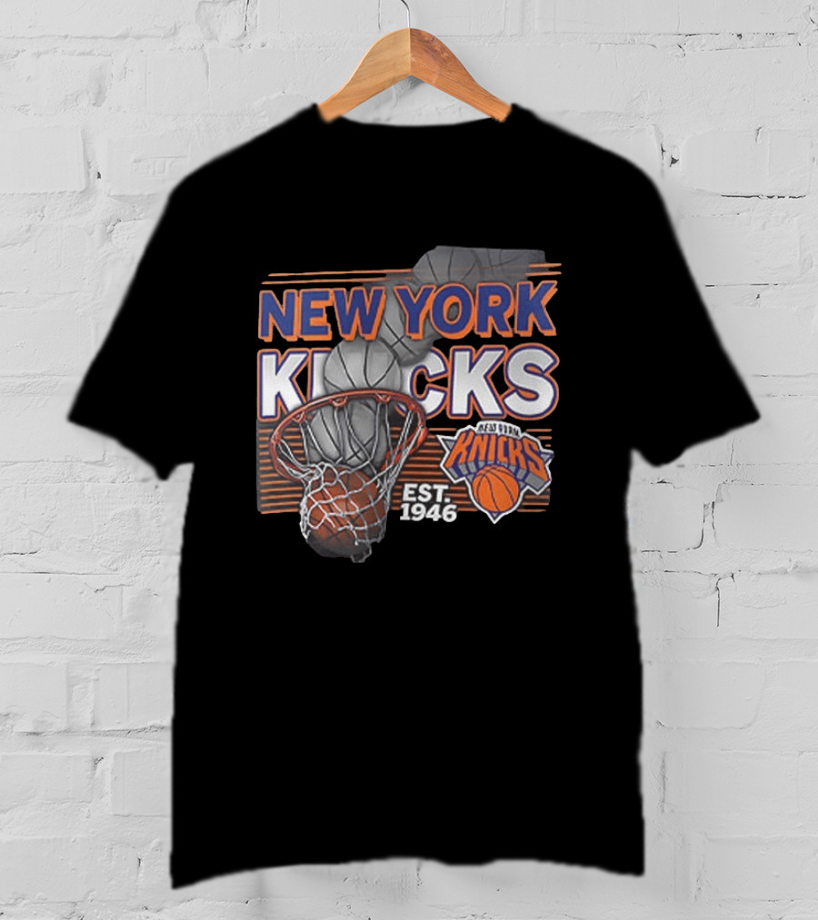 New York Knicks Basketball Hoop Net Est 1946 Team Logo 2 Sided T-Shirt