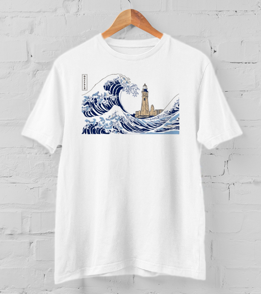 Great Wave Off Buffalo Lighthouse Print T-Shirt