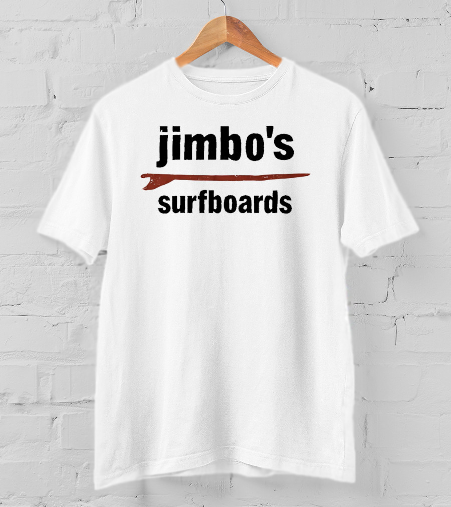 Jimbo's Surfboards Red Surfboard Minimalist White Retro Vintage Surfing Collection T-Shirt