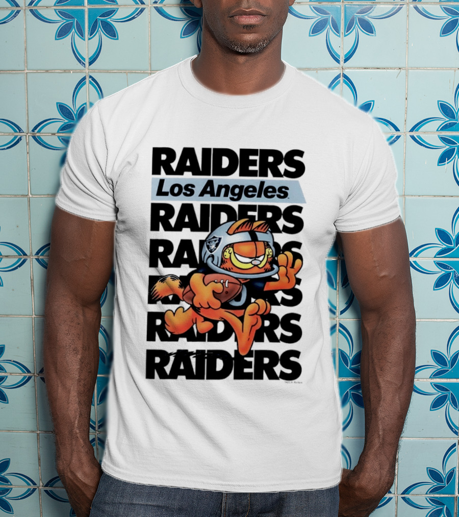 Los Angeles Raiders Orange Cat Football Helmet Running T-Shirt