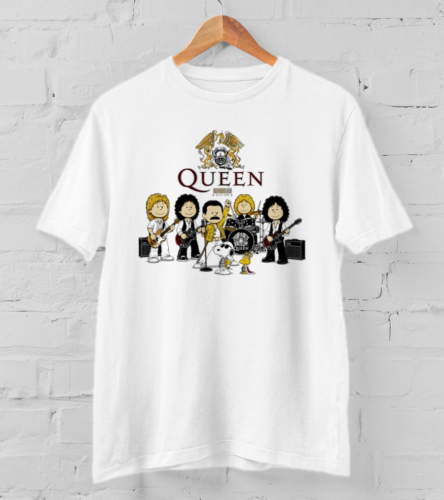 Queen Peanuts Collaboration With Snoopy And Woodstock Cartoon Band Members T-Shirt