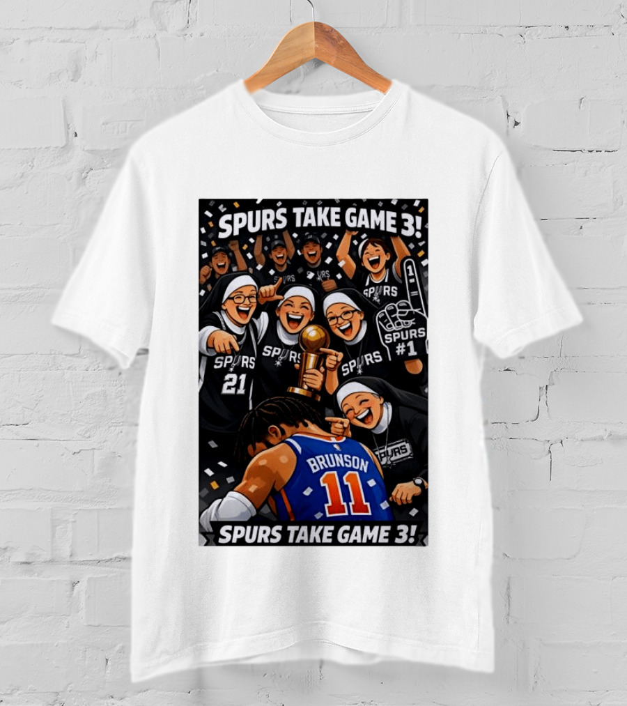 Spurs Take Game 3 Brunson Knicks Celebration Cartoon Nuns Spurs Number One T-Shirt