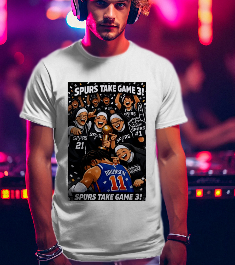 Spurs Take Game 3 Brunson Knicks Celebration Cartoon Nuns Spurs Number One T-Shirt